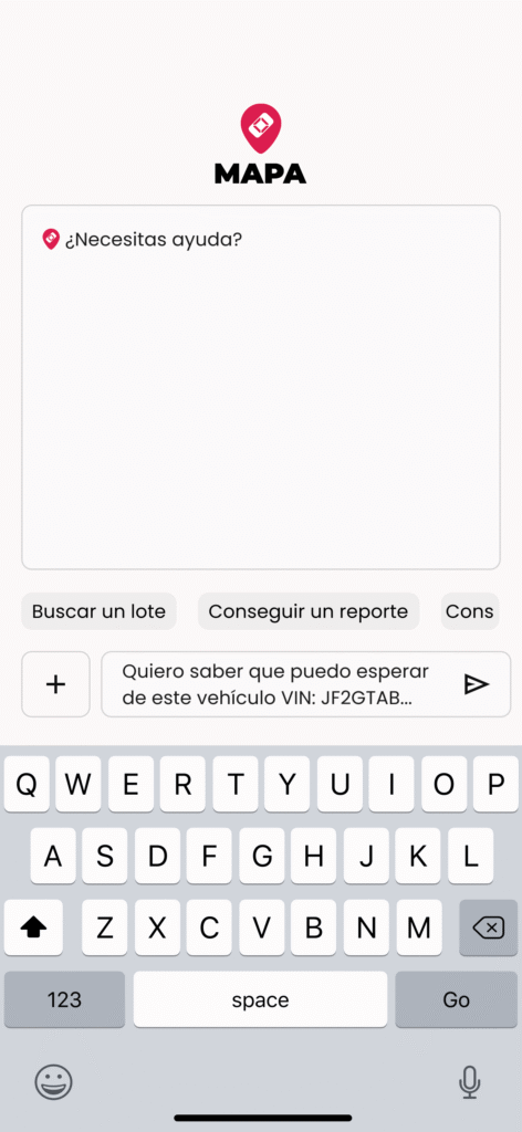 Aplicación MAPA mostrando chat con la IA.